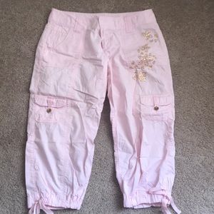 Express Pink Embellished Cropped Pants.